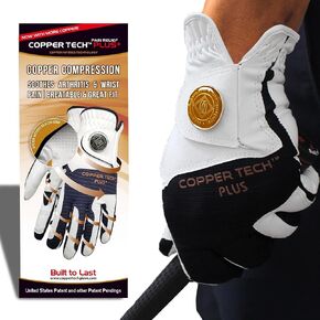 Copper Tech Men's Golf Gloves - Optimal Wrist Support with Copper Infused Thread - 100% AAA Synthetic Tacky Leather - Perfect for Summer & Fall Golfing - Golf Gloves Men (Hand Orientation: Both Hand)