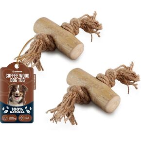 2 Pack Coffee Wood Chew Toy for Dogs, Size Small, Made of Real Coffee Wood and Hemp Rope - 100% Natural Puppy Toys, Stress Relief, Small Dog Teething Toys
