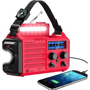 12000mAh NOAA Emergency Weather Radio, Hand Crank Emergency Radio Portable AM FM Shortwave, Solar Rechargeable Battery Powered Radio with USB-C Charger & Adapter, SOS Alert Flashlight for Home Camping