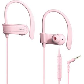 Wired Over Ear Earbuds with Microphone Volume Control Ear Hook and Case, Sweatproof Sport Earphones for Running Exercise Gym Workout, Wrap Around Headphones for Cellphones, Laptop, Tablet Pink