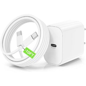 Wall Charger Block for Apple iPhone 16/16 Pro/16 Pro Max/15/15 Plus/15 Pro,Long USB C to C Cable Cord 10ft,20W Type C Fast Charging Plug Power Adapter Cube Brick for iPad 12.9/11 inch/5/4/3th/Air/Mini