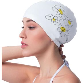 COPOZZ Adult Swim Caps, Silicone Waterproof Comfy Bathing Cap Swimming Hat for Long and Short Hair (Butterfly-12yrs+)
