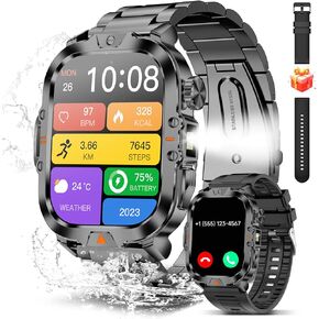 Smart Watch for Men with Answer/Make Call 100+ Sports Modes Fitness Smart Watch, IP68 Waterproof 30 Days Extra-Long Battery Smartwatch for Android and iOS Black (2 Straps)