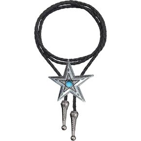 Men's Western-Bolo-Tie Blue-Turquoise Concho-Bolo-Tie American-Cowboy-Tie Adjustable Leather Rope 39" for Unisex One Size