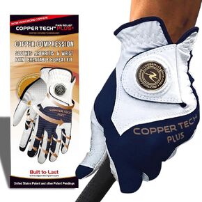 Copper Tech Men's Golf Gloves - Optimal Wrist Support with Copper Infused Thread - 100% AAA Synthetic Tacky Leather - Perfect for Summer & Fall Golfing - Golf Gloves Men (Hand Orientation: Both Hand)