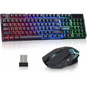 CHONCHOW USB Wireless Gaming Keyboard and Mouse Combo, LED Backlit Ergonomic Mechanical Feeling Keyboard,Rechargeable 2500mAh Battery, Anti-ghosting Keyboard 7D 3600DPI Mice for PC Gamer
