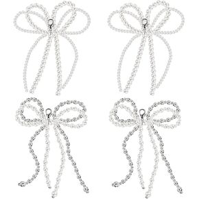 4 Pcs Pearls Bowknot Shoe Charms Decoration Pearl Bowknot Beaded for Jewelry Making DIY Accessories