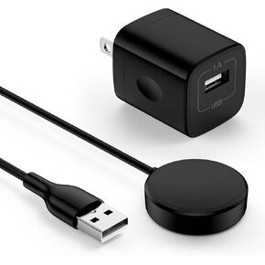 USB Samsung Wireless Watch Charger for Galaxy Watch Fe/7/6/6 Classic/5/5 Pro/4/4 Classic/3/Active 2/Active 1/Ultra, Magnetic Galaxy Watch Cable 3.3Ft Wireless Charging Cord & Wall Charge Adapter Black