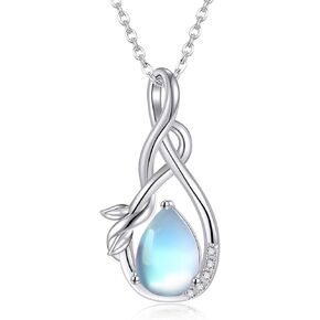 Moss Agate Necklaces Sterling Silver Infinity Natural Moss Agate Teardrop Pendant Necklace Green Gems Engagement Wedding Jewelry Gift for Women