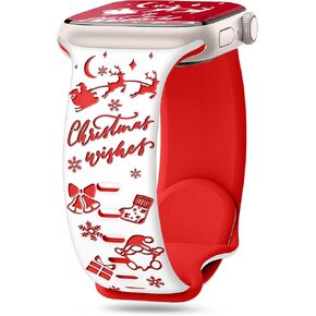 wipalor for Christmas Apple Watch Bands for Women 42mm 41mm 40mm 38mm, Two-Tone Holiday Cute iWatch Bands, Engraved Christmas Watch Band for Apple Watch Band Series 10 9 SE 8 7 6 5 4 3 2 1-White/Red
