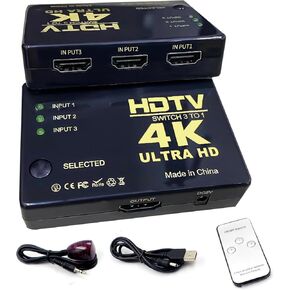 Ultra HD 4K HDMI Switch 3 to 1, with Remote Control, 4K HDMI Selector 3 in 1 Out Switcher 4K 60Hz, Compatible with PS5Pro, PS5/4/3, Nintendo Switch, Roku Stick, PC, Notebook