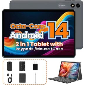 Android 14 Tablet, 64GB+10(4+6 Expand)GB/512GB Expandable, Octa-Core Tablet with 5GWiFi, Quick Charge Battery, 10.1 inch Tablet with 13MP Camera, Tablet with Keyboard, Bluetooth, Mouse,Case (Blue)