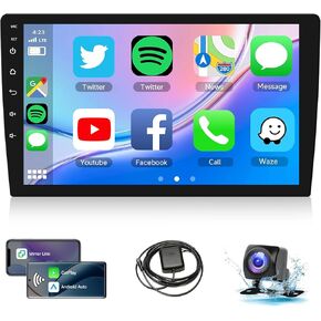Naifay Android 12 Double Din Car Stereo with Wireless Carplay Android Auto, 2G+32G 10.1inch IPS Touch Screen Car Radio with Bluetooth Car Audio Receivers GPS Navigation WiFi MirrorLink SWC Camera