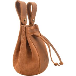 Tas Trost Durable Leather Drawstring Cartridge Bag, Carrier Ammo Pouch Shotshell Storage Attached Belt Waist