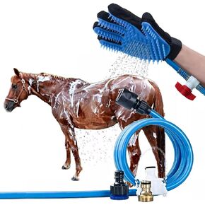 Horse Brushes for Grooming Kit - 4 in 1 Dog Shower Attachment for Outdoor Dog Bathing Supplies - Dog Horse Stuff with Washing Hose and Grooming Glove for Washing Scrubbing Massaging