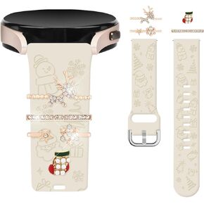 Watbro Christmas Engraved Band and Decorative Rings Loops Compatible with Samsung Galaxy Watch 7/FE/6/5/4 Band with Charms,20mm Soft Silicone Sport Band for Garmin Vivoactive 5/Vivoactive 3 Smart Watch