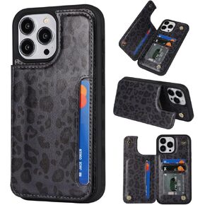 iCoverCase Compatible with iPhone 13 Pro Case with Card Holder, Wallet Phone Case for Women Men RFID Blocking PU Leather Protective Case 6.1 Inch (Beige Leopard)