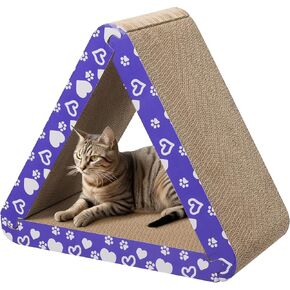 Navaris 3-in-1 Cat Scratcher - Triangle Design Cardboard Cat Scratchers - Easy Assembly Board House for Cats - Large Multi-Sided Scratch Pad, Mat Bed - 44.5cm