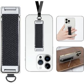 Phone Strap Grip Holder, Back-Mounted Mobile Phone Holder Straps, Multicolor Telescopic Phone Grips Portable Finger Strap Stand with Metal Lanyard Ring for Smartphones Mini Tablets (Purple)