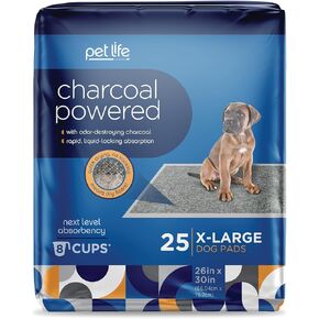 Pet Life Unlimited Charcoal Extra Large Puppy Pads, Pee Pads for Dogs, Dog Training Pads - Odor Controlling Fragrance Free Dog Pee Pads - 26" x 30" - 25 Count (XL)