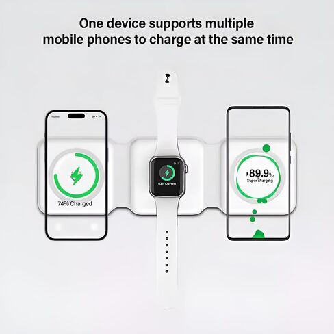 محطة شحن لهاتف iPhone - شاحن لاسلكي 3 في 1 قاعدة مغناطيسية قابلة للطي - وسادة شحن للسفر لساعة iPhone 16 15 14 13 12 Pro Max Plus in Saudi Arabia