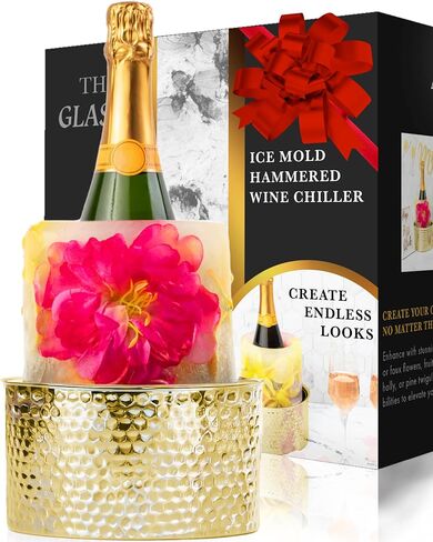 Champagne Ice Mold Wine Bottle Chiller - Durable Hammered Stainless Steel Wine Bucket - DIY Floral Champagne Bucket for Dinner Parties, Birthday, Bridal Shower & Baby Shower - Perfect Hostess Gift in Saudi Arabia