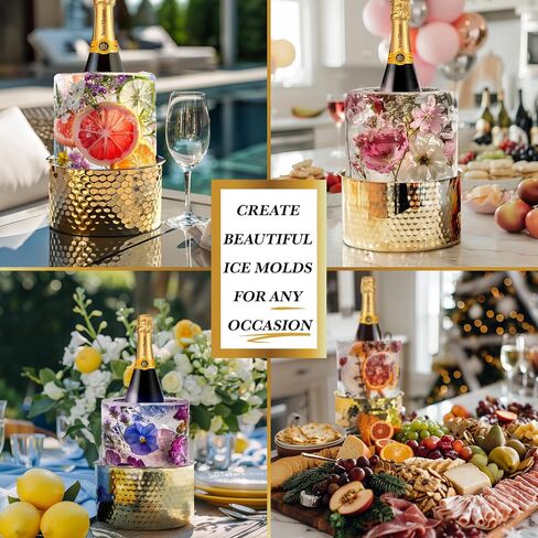 Champagne Ice Mold Wine Bottle Chiller - Durable Hammered Stainless Steel Wine Bucket - DIY Floral Champagne Bucket for Dinner Parties, Birthday, Bridal Shower & Baby Shower - Perfect Hostess Gift in Saudi Arabia