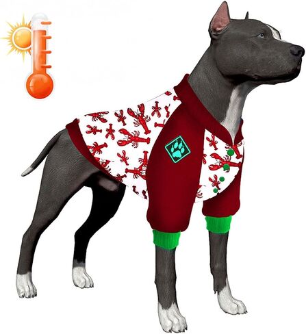 LovinPet Dog Cold Weather Coat, Winter Coats for Dogs, Skin-Friendly Flannel Fabric Clothes for Dog, Lobster Red/Ivory Prints Dog Sweater, Warm Dog Clothes for Large Dogs Breed in Saudi Arabia