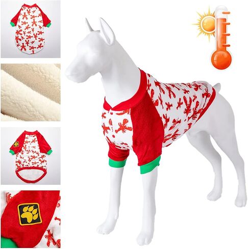 LovinPet Dog Cold Weather Coat, Winter Coats for Dogs, Skin-Friendly Flannel Fabric Clothes for Dog, Lobster Red/Ivory Prints Dog Sweater, Warm Dog Clothes for Large Dogs Breed in Saudi Arabia