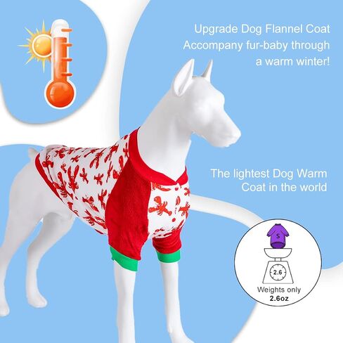 LovinPet Dog Cold Weather Coat, Winter Coats for Dogs, Skin-Friendly Flannel Fabric Clothes for Dog, Lobster Red/Ivory Prints Dog Sweater, Warm Dog Clothes for Large Dogs Breed in Saudi Arabia