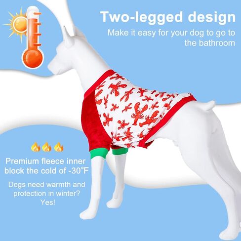 LovinPet Dog Cold Weather Coat, Winter Coats for Dogs, Skin-Friendly Flannel Fabric Clothes for Dog, Lobster Red/Ivory Prints Dog Sweater, Warm Dog Clothes for Large Dogs Breed in Saudi Arabia