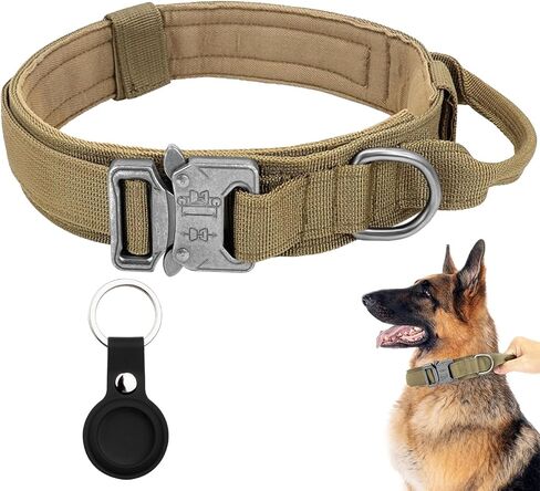 Tactical Dog Collar Adjustable Military Dog Collar Nylon Dog Collar with Control Handle Heavy Duty Metal Buckle Dog Training Collars for Medium and Large Dogs with Airtags Case(XL, Black) in Saudi Arabia