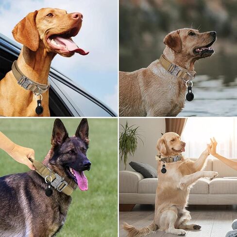 Tactical Dog Collar Adjustable Military Dog Collar Nylon Dog Collar with Control Handle Heavy Duty Metal Buckle Dog Training Collars for Medium and Large Dogs with Airtags Case(XL, Black) in Saudi Arabia
