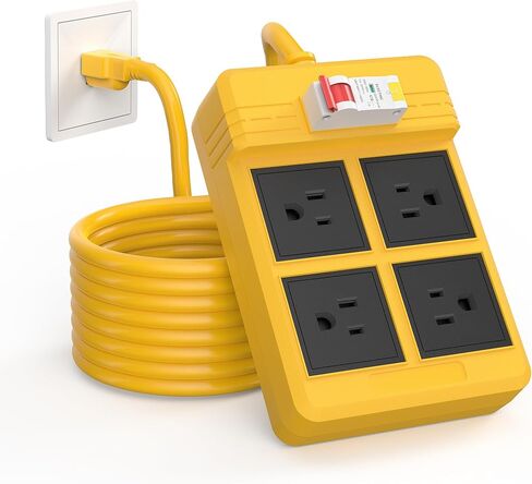 GFCI Power Strip Surge Protected Extension Cord, 9.84 FT Heavy Duty Extension Cable with Leakage Protection 4 Gang 1875W Plug for Workshop Garage GFCI Power Extension - Yellow in Saudi Arabia