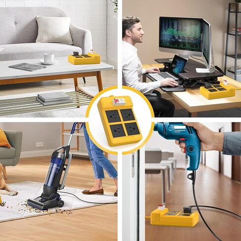 GFCI Power Strip Surge Protected Extension Cord, 9.84 FT Heavy Duty Extension Cable with Leakage Protection 4 Gang 1875W Plug for Workshop Garage GFCI Power Extension - Yellow in Saudi Arabia