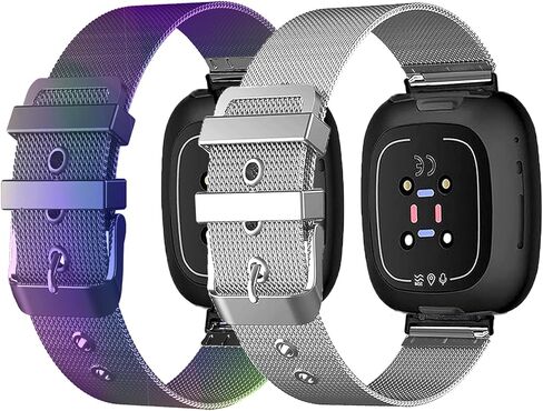2 Pack Metal Bands Compatible with Fit bit Versa 3 /Fit bit Versa 4 /Fit bit Sense 2 /Fit bit Sense Bands for Women Men, Stainless Steel Metal Adjustable Replacement Strap for Versa 3/Fit bit Sense in Saudi Arabia