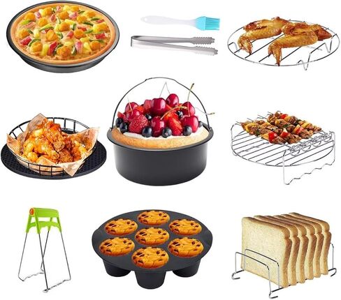 Air Fryer Accessories Set Fit for Gowise Gourmia Cozyna Ninja,Fit All 2.3qt-3.2qt Air Fryer,Kits with Skewers Silicone Mat,Pizza Pan,Cake Barrel,Non-Stick,Dishwasher Safe,Universal,6 Inch 10pcs,Black in Saudi Arabia