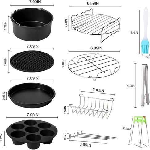 Air Fryer Accessories Set Fit for Gowise Gourmia Cozyna Ninja,Fit All 2.3qt-3.2qt Air Fryer,Kits with Skewers Silicone Mat,Pizza Pan,Cake Barrel,Non-Stick,Dishwasher Safe,Universal,6 Inch 10pcs,Black in Saudi Arabia