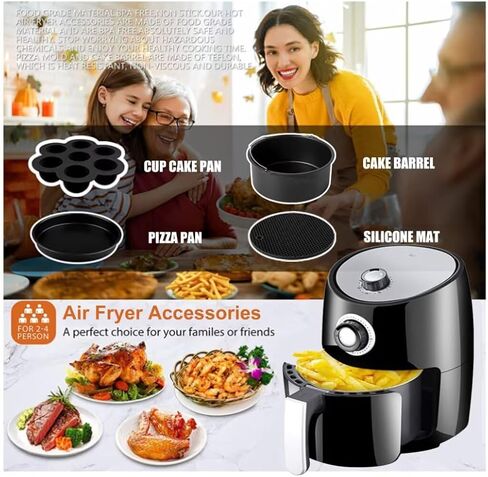 Air Fryer Accessories Set Fit for Gowise Gourmia Cozyna Ninja,Fit All 2.3qt-3.2qt Air Fryer,Kits with Skewers Silicone Mat,Pizza Pan,Cake Barrel,Non-Stick,Dishwasher Safe,Universal,6 Inch 10pcs,Black in Saudi Arabia