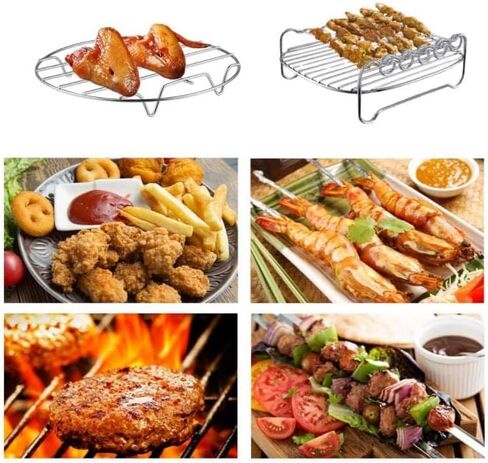 Air Fryer Accessories Set Fit for Gowise Gourmia Cozyna Ninja,Fit All 2.3qt-3.2qt Air Fryer,Kits with Skewers Silicone Mat,Pizza Pan,Cake Barrel,Non-Stick,Dishwasher Safe,Universal,6 Inch 10pcs,Black in Saudi Arabia