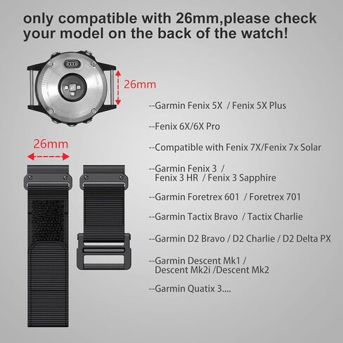 Sport Band Compatible with Garmin Fenix 5X/6X/7X,26mm Nylon Watch Band Quick Easy Fit Adjustable Replacement Wristband Strap for Garmin Fenix 3/Fenix 3 HR/5X Plus/6X Pro/Enduro/Tactix Delta in Kuwait