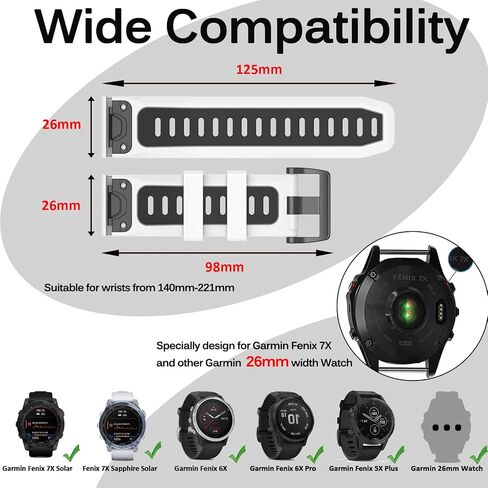 Miimall Compatible Garmin Fenix 7X/6X/5X Bands, 26mm Width Soft Silicone Sport Waterproof Wristband Strap Band for Garmin Fenix 7X Solar/Fenix 6X/Fenix 5X Plus 26mm quick-fit band in Saudi Arabia