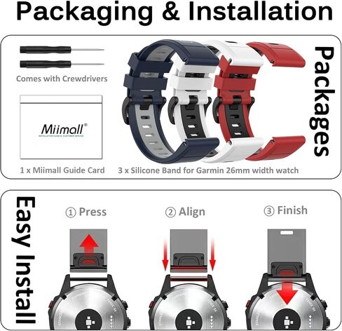 Miimall Compatible Garmin Fenix 7X/6X/5X Bands, 26mm Width Soft Silicone Sport Waterproof Wristband Strap Band for Garmin Fenix 7X Solar/Fenix 6X/Fenix 5X Plus 26mm quick-fit band in Saudi Arabia