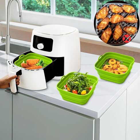 Air Fryer Liners Silicone Basket Reusable Air Fryer Pots for 5-9QT Air Fryer Foldable Easy to Clean Oven Accessories Blue 7.87 Inch in Saudi Arabia