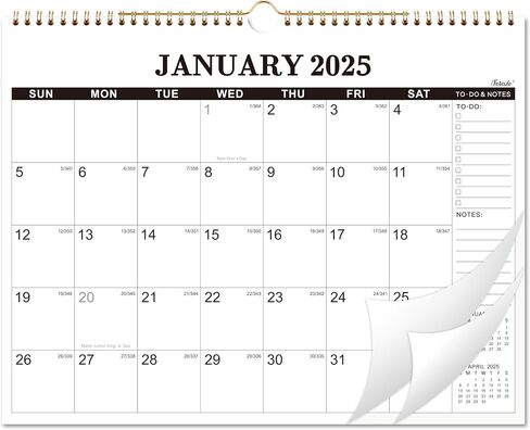 2025 Wall Calendar - 2025 Calendar, 12 Month Hanging Wall Calendar 2025, 11" x 8.5", Jan 2025 - Dec 2025, Sturdy Spiral Binding, Julian Dates, Large Block, Thick Paper, Perfect for Organizing in Saudi Arabia