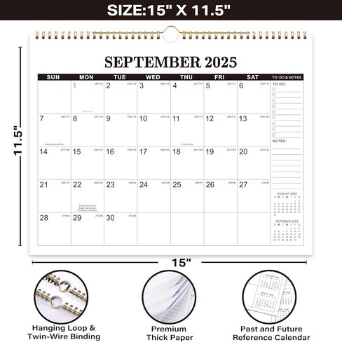 2025 Wall Calendar - 2025 Calendar, 12 Month Hanging Wall Calendar 2025, 11" x 8.5", Jan 2025 - Dec 2025, Sturdy Spiral Binding, Julian Dates, Large Block, Thick Paper, Perfect for Organizing in Saudi Arabia