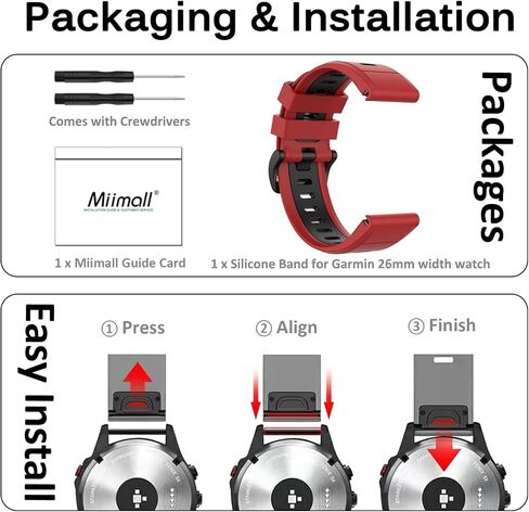 Miimall Compatible Garmin Fenix 7X/6X/5X Bands, 26mm Width Soft Silicone Sport Waterproof Wristband Strap Band for Garmin Fenix 7X Solar/Fenix 6X/Fenix 5X Plus 26mm quick-fit band in Saudi Arabia