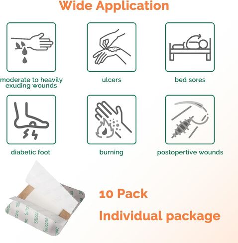 Silicone Foam Dressing 3x3 Inch with Border 10 Packs Adhesive Waterproof Wound Dressing Bandages for Wound Care High Absorbency Foam Pad Bandaid in Saudi Arabia