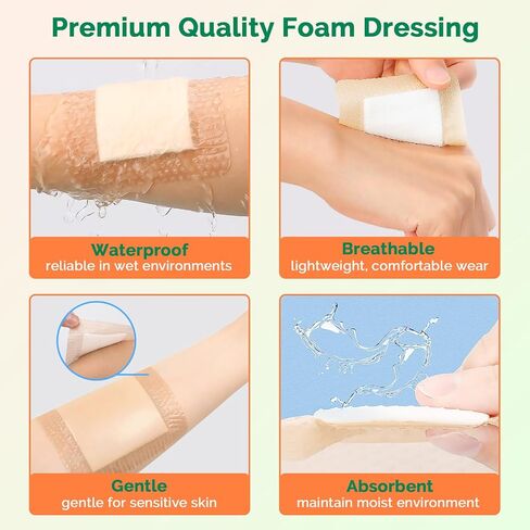 Silicone Foam Dressing 3x3 Inch with Border 10 Packs Adhesive Waterproof Wound Dressing Bandages for Wound Care High Absorbency Foam Pad Bandaid in Saudi Arabia