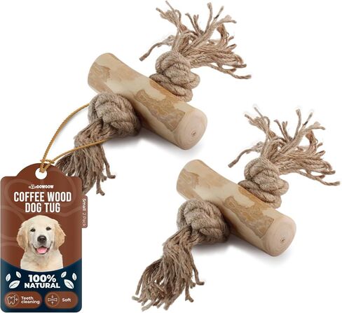 2 Pack Coffee Wood Chew Toy for Dogs, Size Small, Made of Real Coffee Wood and Hemp Rope - 100% Natural Puppy Toys, Stress Relief, Small Dog Teething Toys in Saudi Arabia